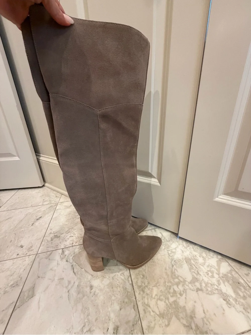 Crown Vintage Brand Taupe Suede Over-the-Knee Block Heel Boots